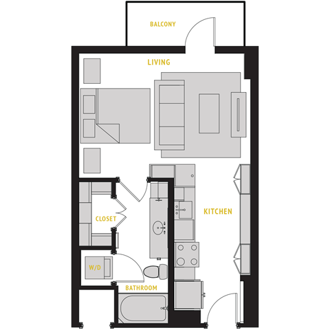 Floor plan for studio, 1 bath, 509 sqft
